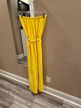 Bright Yellow Strapless Wide-Leg Jumpsuit
